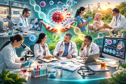 CELLF researchers and clinicians collaborating in the laboratory